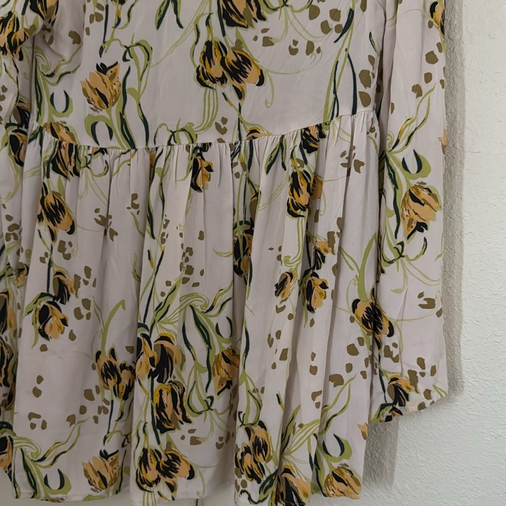 Free People Bella Floral Tunic Top Long Sleeve V Neck Ivory‎ Yellow Size Small - Picture 5 of 9